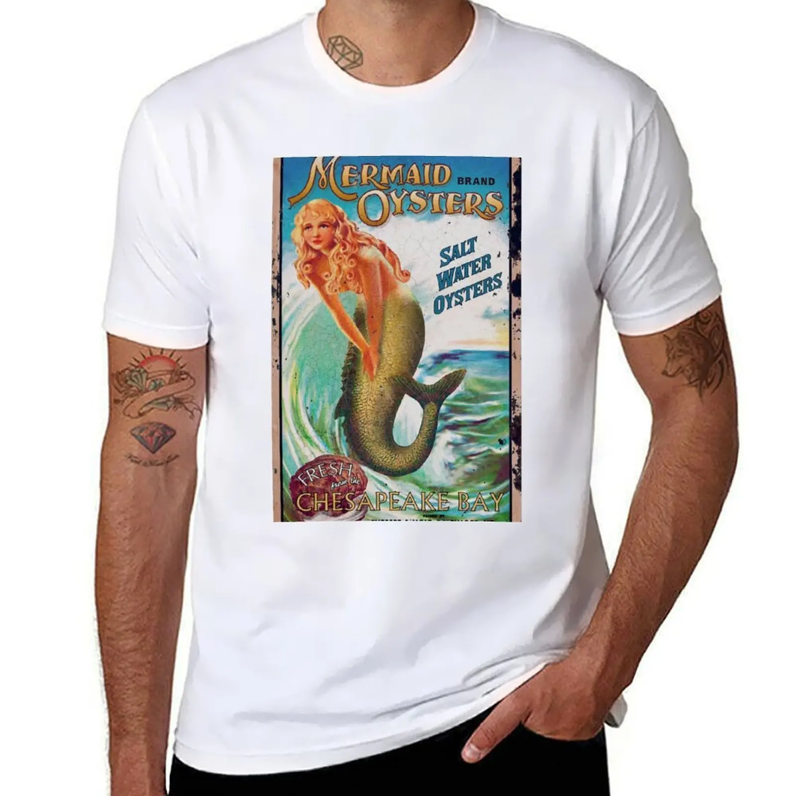 

Mermaid vintage seafood oyster food advertisement T-Shirt t shirts for man cotton soft cotton t shirt pack T-Shirt