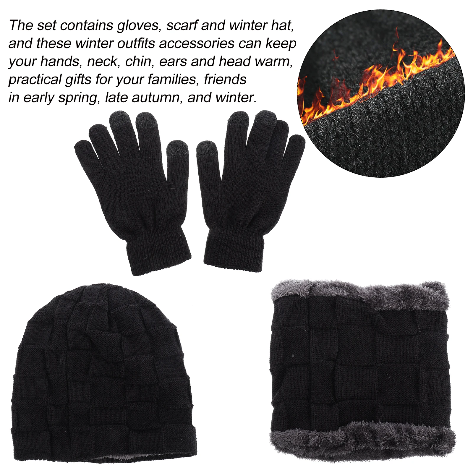 

1 set 1 Set Warm Knitted Scarf Beanie Hat Gloves Set For Men Winter Outdoor Durable Comfortable Gift Husband Father Skiing