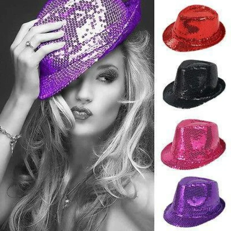 Dance Show Party Jazz Hat Glitter Sequins Cowboy Caps Fashion Role Play Prop Performance Costume Women Men Beading Hats Fedoras