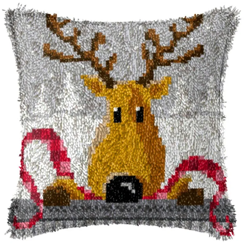 DIY Christmas Deer Snowman Latch Hook Kit Knot Pillow Package Embroidery Latch Hook Kits Cushion Pillowcase Set For Needlework