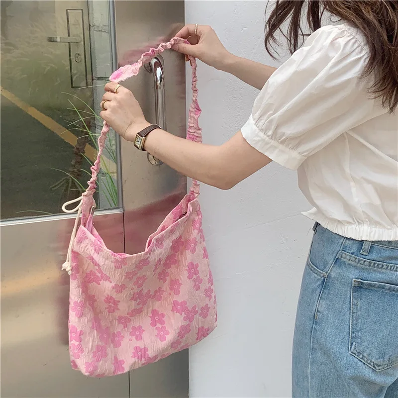 Xiuya Pink Sweet Womens Tote Bag Aesthetic Korean Style Fashion Cute Student Shoulder Bag Pleated Exquisite Harajuku Handbag Sac