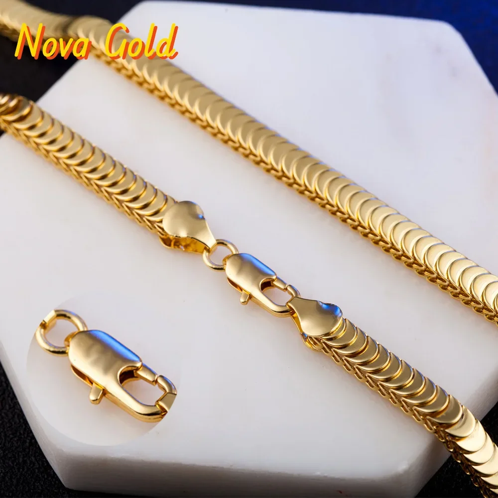 NovaGlod Luxury 24K 9999 Pure Gold real gold Men's and Women's Snake Bone Scale Bracelet Necklace