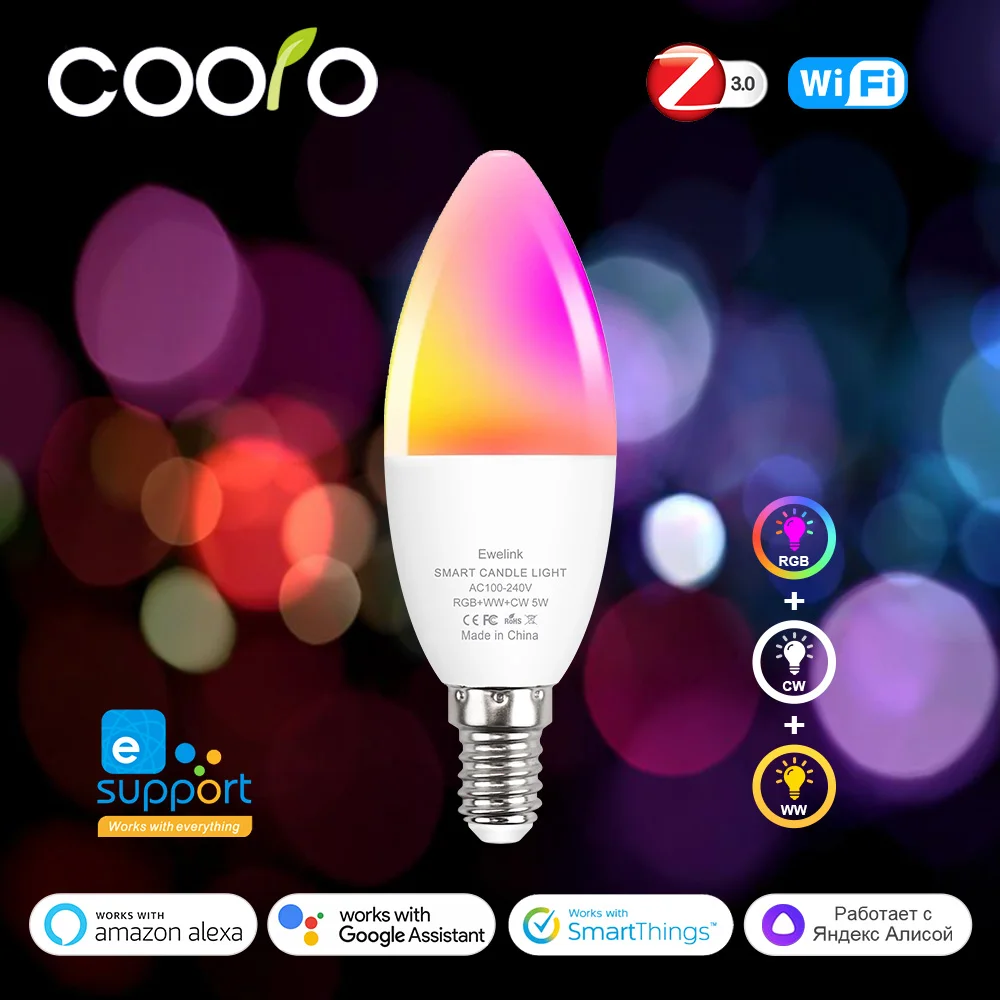 Ewelink E14 inteligentna żarówka Led Wifi Zigbee RGBCW lampa świecowa współpracuje z Alexa Amazon Google Home Yandex Alice Smartthings