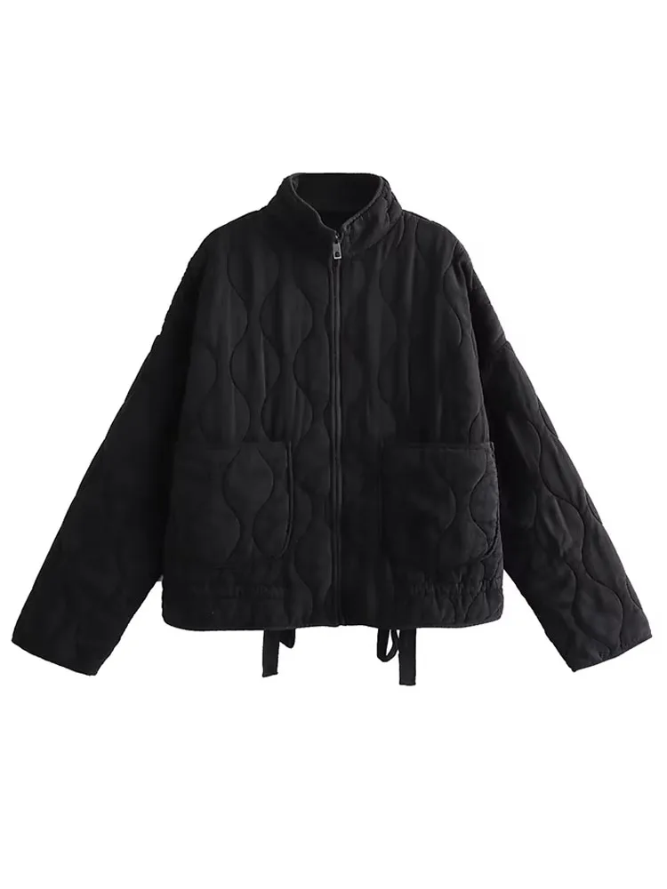 

HH зимняя новая женская стеганая хлопковая куртка с высоким воротником, свободная хлопковая куртка на шнурке, стираное пальто с старыми карманами, украшенное пальто