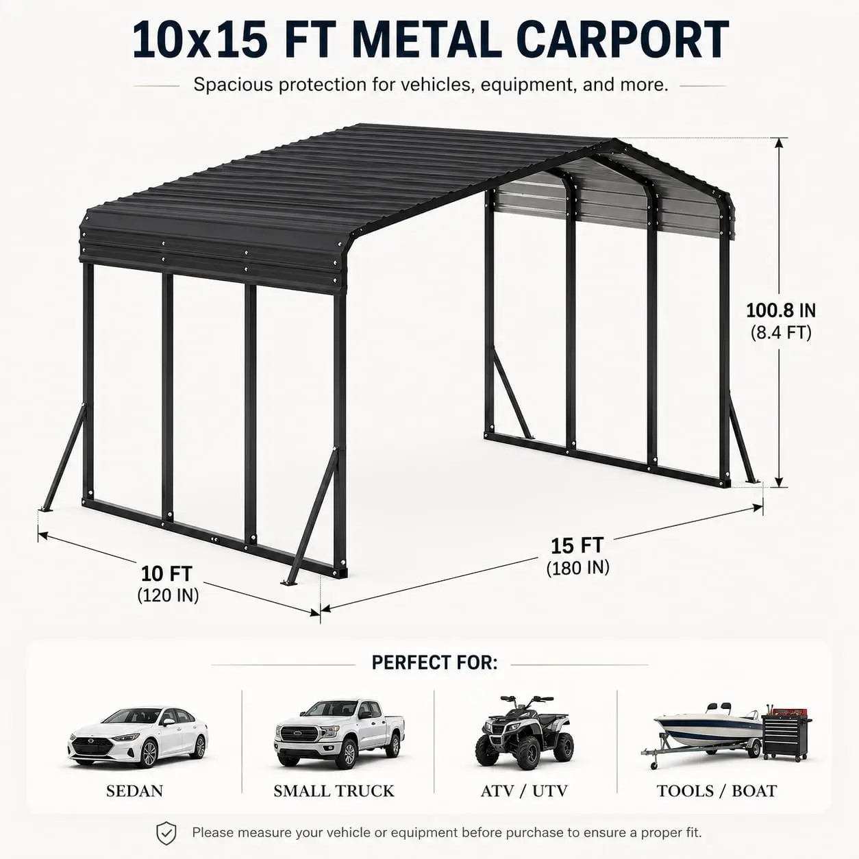 10x15 Heavy Duty Metal Carport Galvanized Steel Roof Solar Light Outdoor Vehicle Shelter, Customized