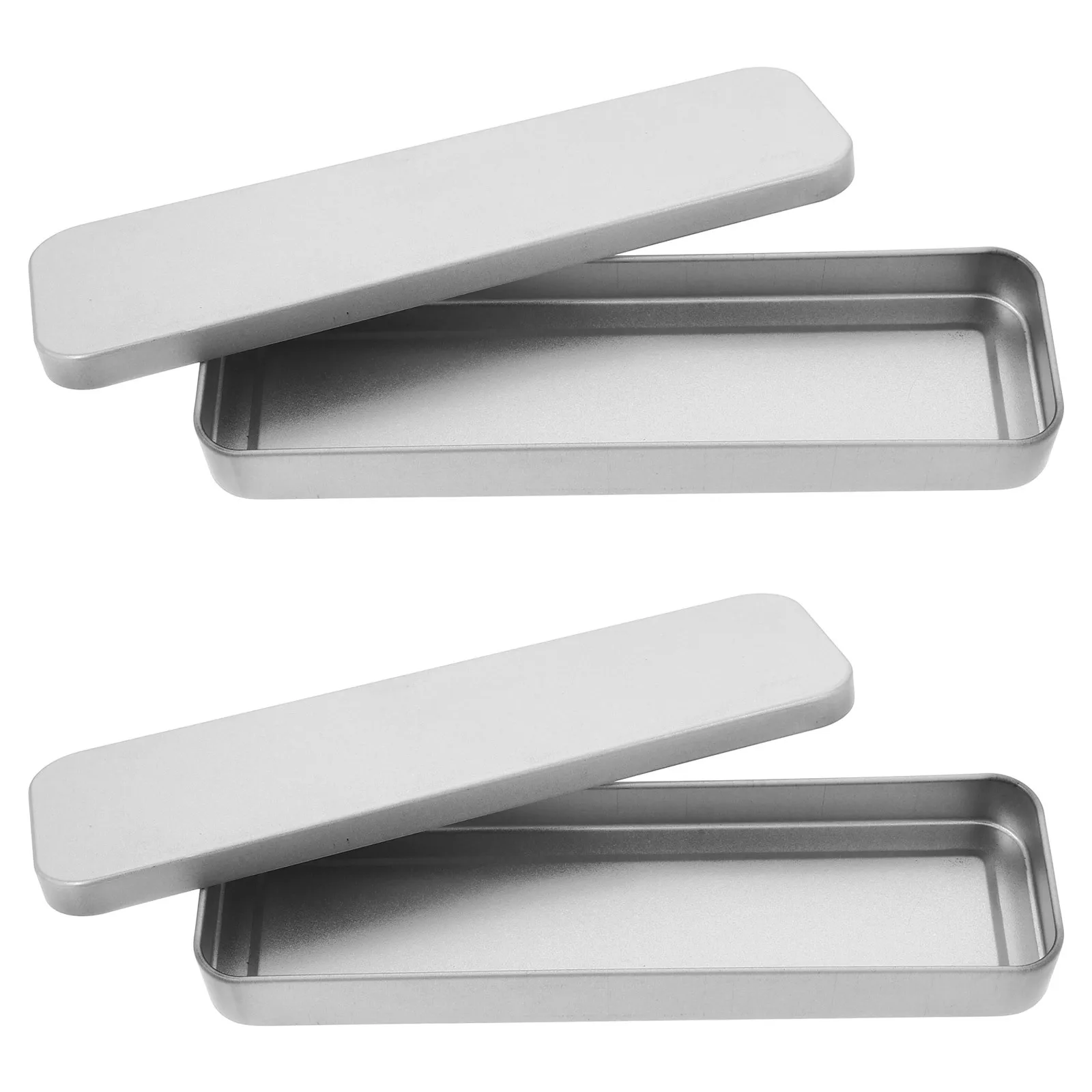 

2Pcs Empty Metal Pencil Case Tinplate Pen Holder Smooth Finish Rectangular Organizer for School Supplies