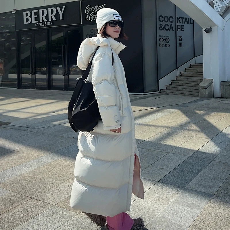 두꺼운 후드 90% 화이트 덕다운 여성용 겨울 2025 신상 루즈핏 -20도 퍼프 다운 코트 여성 파카 오버코트