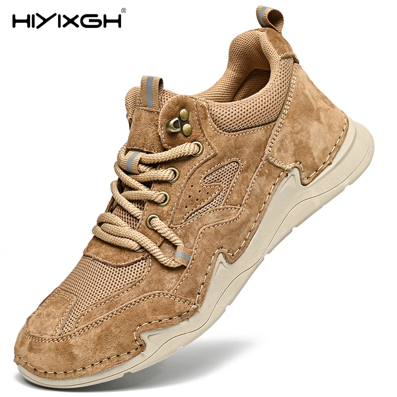

Men's waterproof suede casual walking shoes, suitable for hiking, camping and driving lace-up hand-sewn outdoor sports shoes