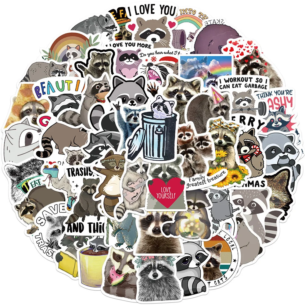 10/30/50PCS Cartoon Cute Animal Raccoon Children Sticker for Luggage Laptop IPad Journal Guitar Waterproof Sticker Wholesale