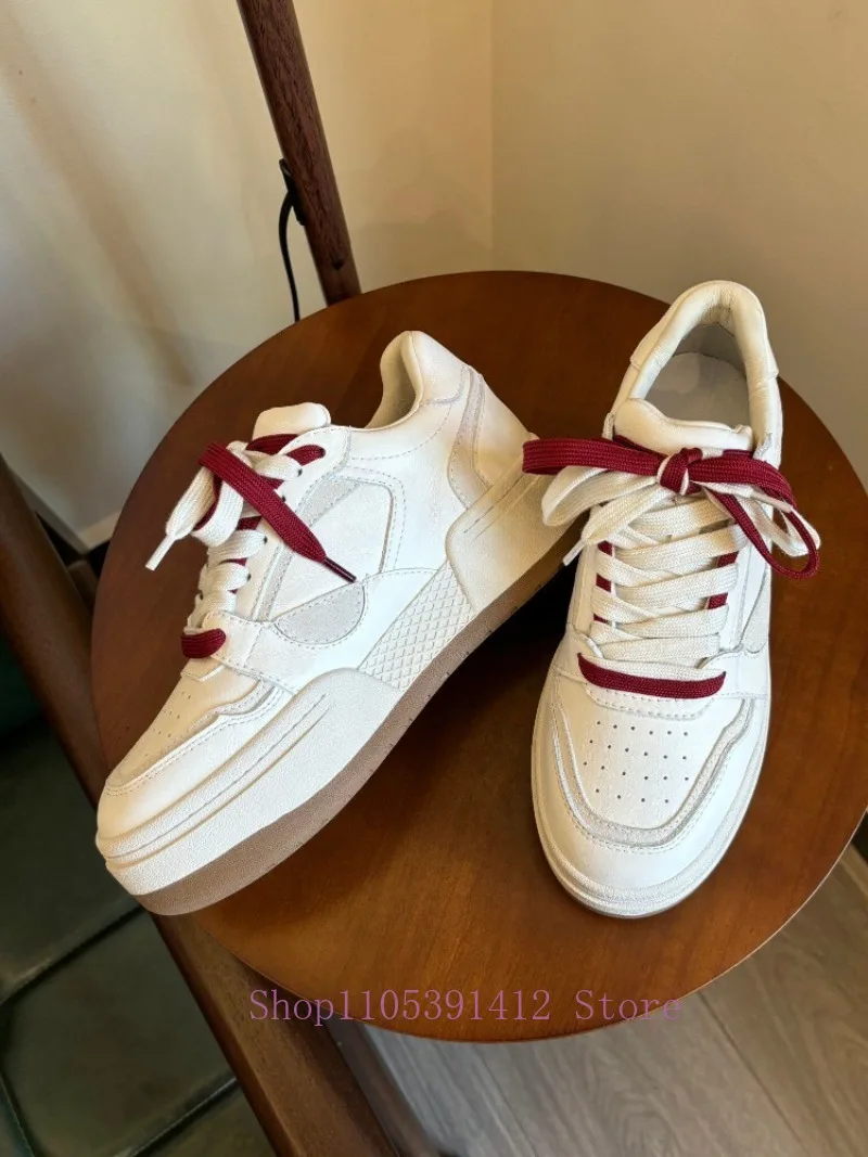 

Fashion Women White Shoes Genuine Leather Lace-Up Thick-Sole 5CM Height-increase Sneakers Outdoor Breathable Hiking Skate Shoes