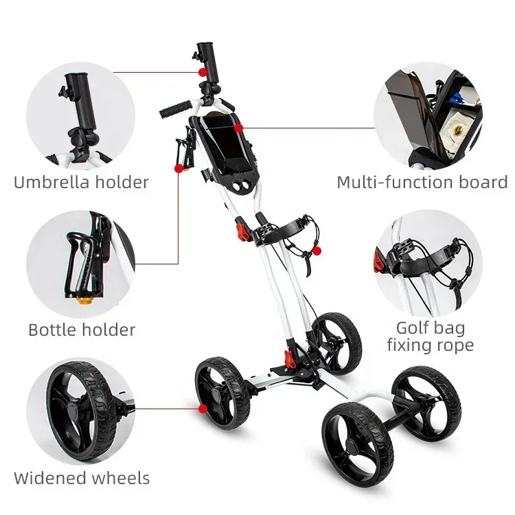 Hot Selling 2 3 4 Wheels Push Golf Trolley Foldable Wholesale Hand Pull Golf Cart Trolley