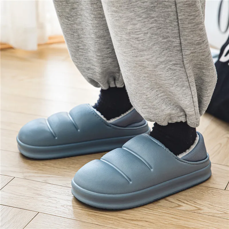 Home Shoes Men\'s Winter Cotton Shoes Caterpillar Shoes Warm Indoor Fleece Waterproof Cotton Slippers Outdoor Casual Slippers