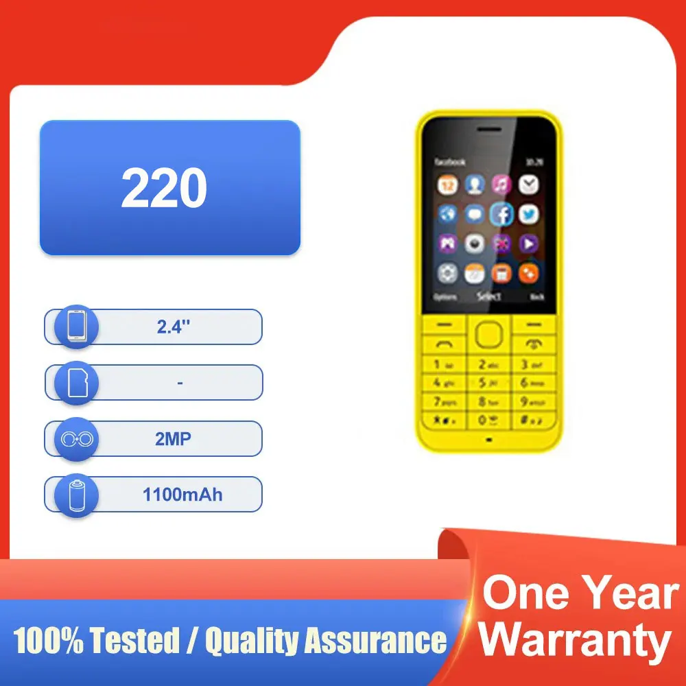 كاميرا أصلية غير مقفلة 220 بشريحتين 2.4 بوصة 1100 مللي أمبير في الساعة 2 ميجابكسل MP4 بلوتوث شحن سريع للهاتف المحمول بحالة جيدة