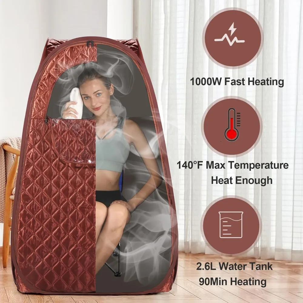 Single Person Sauna, Portable Steam Sauna Full Body Sauna Tent with Steamer 2.6L 1000W Steam Generator Chair, Remote Control