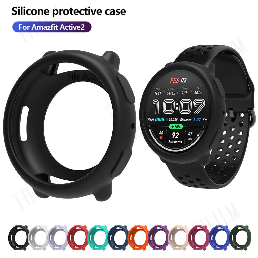 Soft Silicone Protective Case for Amazfit Active 2 Watch Full Edge Cover Shockproof Anti-Scratch Slim Fit Lightweight TPU Shell
