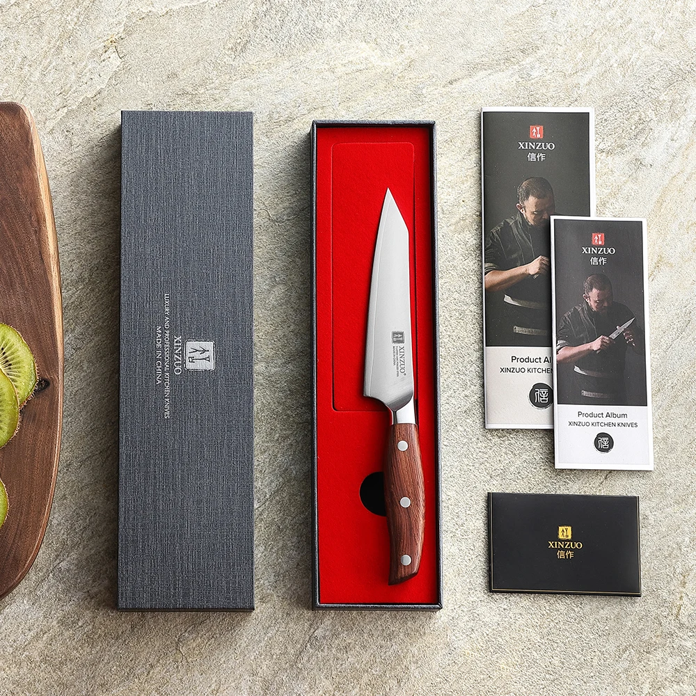 XINZUO Sharp 5.1” inch Utility Knife 3 Layer Composite Steel High Hardness 60±1HRC Slicing Knife Suitable For Kitchen Tasks