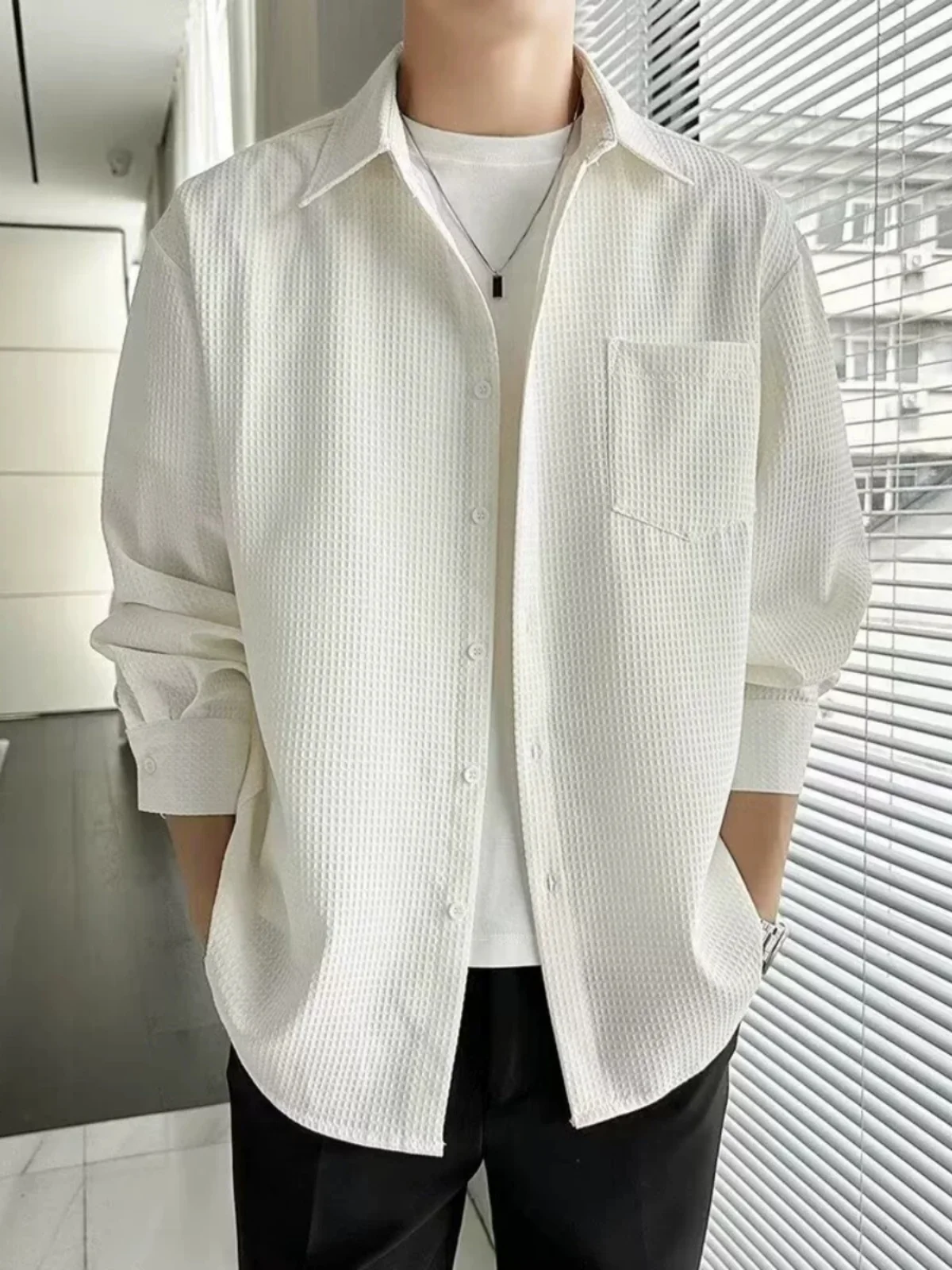 

Мужская повседневная свободная рубашка-поло в корейском стиле для весны и осени, молодежная, трендовая