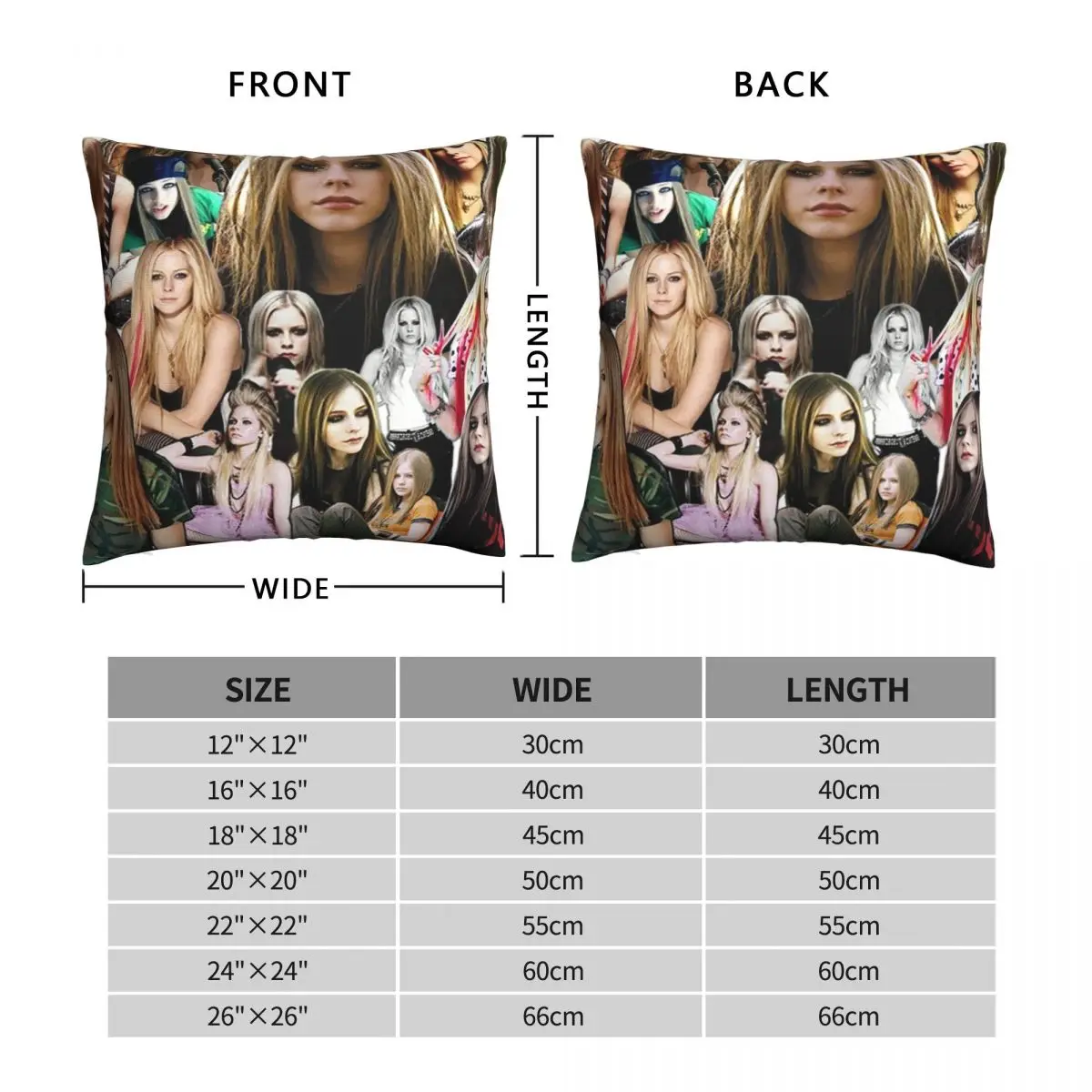 Avril Lavigne Square Pillowcase Polyester Linen Velvet Printed Zip Decor Sofa Seater Cushion Cover 45x45