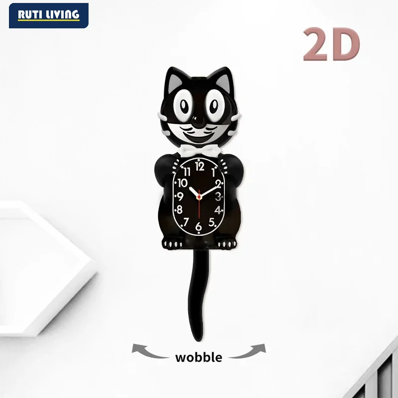 Niedliche Cartoon-Katzen-Wanduhr mit wedelndem Schwanz – kreative personalisierte Quarzuhr für Wohnzimmer und Heimdekoration