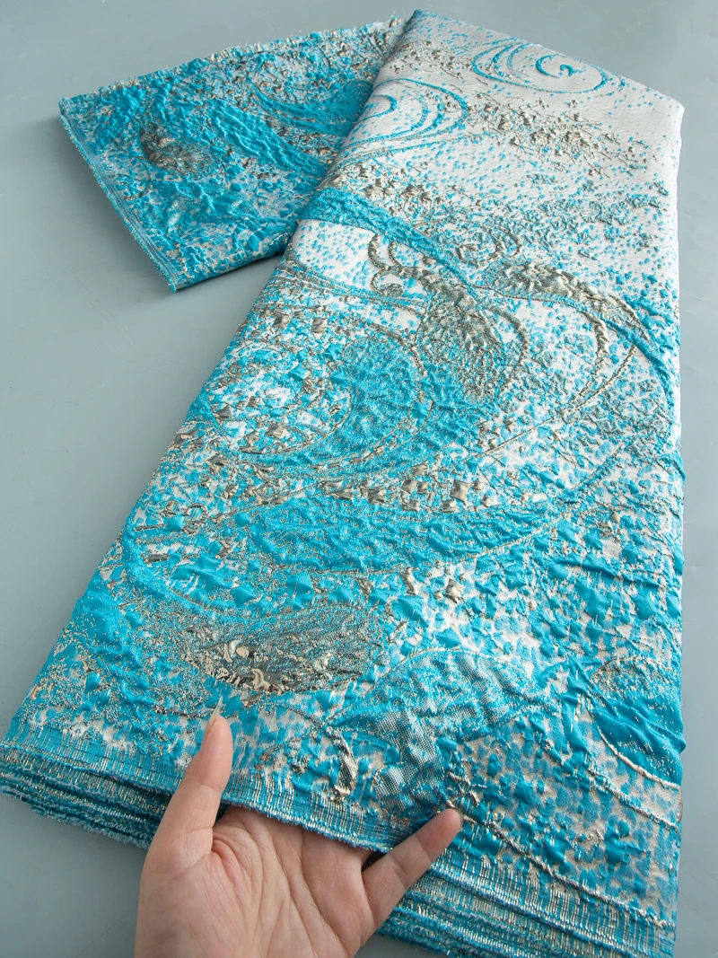 

2025 High Quality Nigerian Jacquard Lace Fabric African Brocade Lace Fabric For Sewing Women Wedding Party Dresses,5yards4631