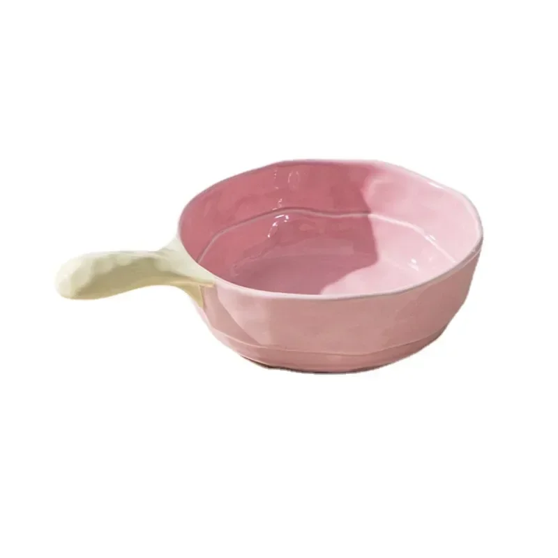 INS Cream Wind Soup Bowl Household Ceramic Fruit Bowl High Temperature Resistant Dinner Set 2 Sided Handle Utensils For Kitchen