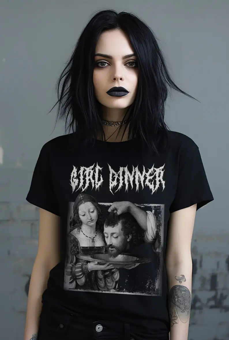 

Girl Dinner T-shirt, Dark Humor Shirt, Funny Tshirt, Black Metal Tee, Feminist Shirt, Classic Art Tee, Witchy Shirt