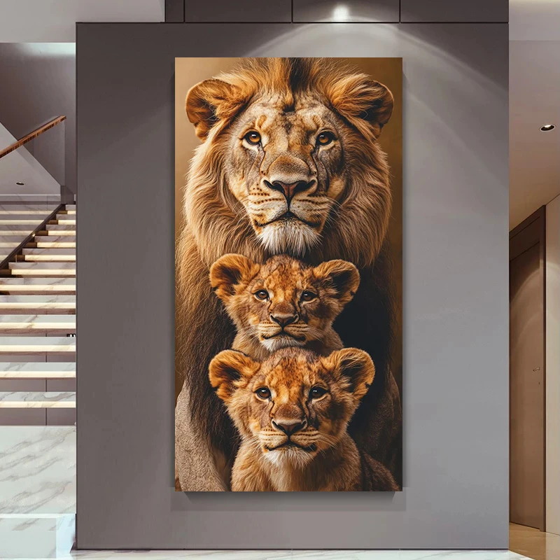 Large Frameless Canvas Wall Art,1pc frameless Canvas Painting Wildlife Warm Lion Family Poster Canvas Printing Print Wall Art Pi