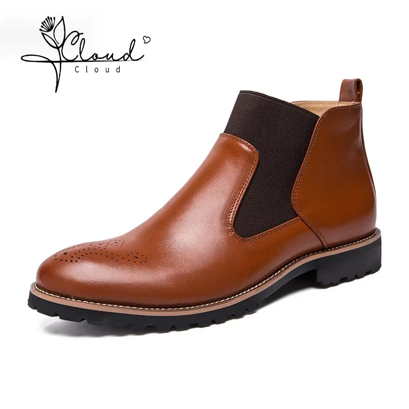 

Men's Chelsea Boots Anti Slip Waterproof Ankle Spring And Autumn Brocue Fashion Microfiber Leather Men Casual Shoes Large 46