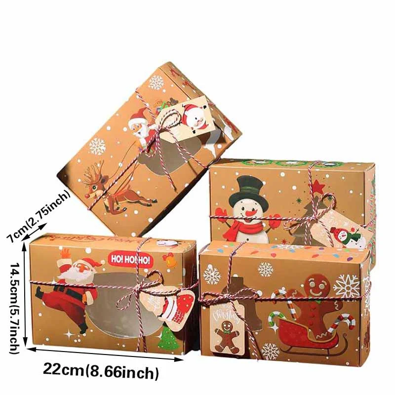 4/8/12/24Pcs Kraft Paper Christmas Candy Gift Box with Window Favor Gift Packaging Boxes New Year Merry Christmas Party Supplies