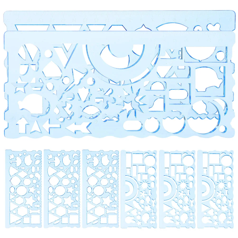 8 Pcs Multifunctional Drawing Ruler Plastic Drafting Stationery Math Supplies Sky-blue Student Supply