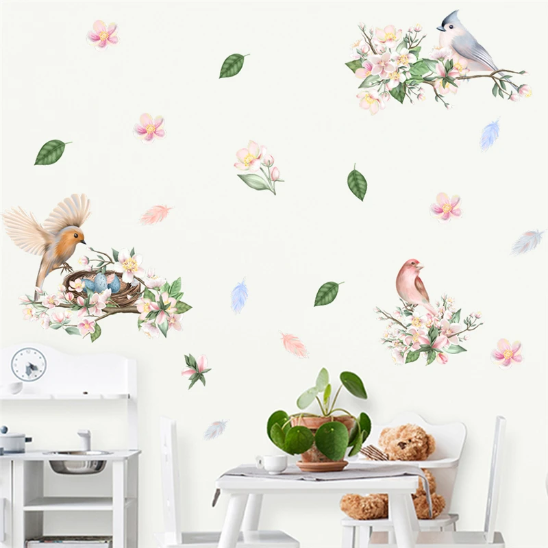 Beautiful Magpie Sakura Flower Wall Sticker For Office Store Studio Decoration Diy Pastoral Mural Art Home Decal Pvc Poster