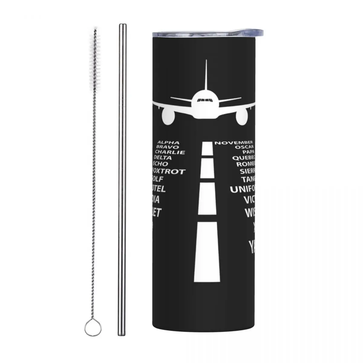 Phonetic Alphabet Pilot Airplane Funny Aviation Gi Stainless Steel Tumbler Insulated Mugs Thermal Cold Cups Straw With Lid 20oz