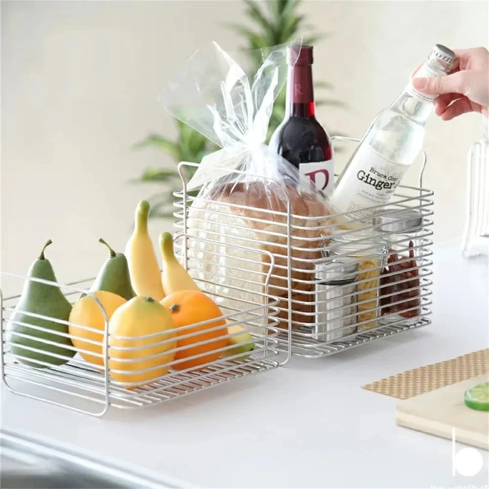 Stainless Steel Storage Basket Stackable Kitchen Fruit Vegetable Rack Dish Bowls Tableware Organizer Kitchen Storage Accessories
