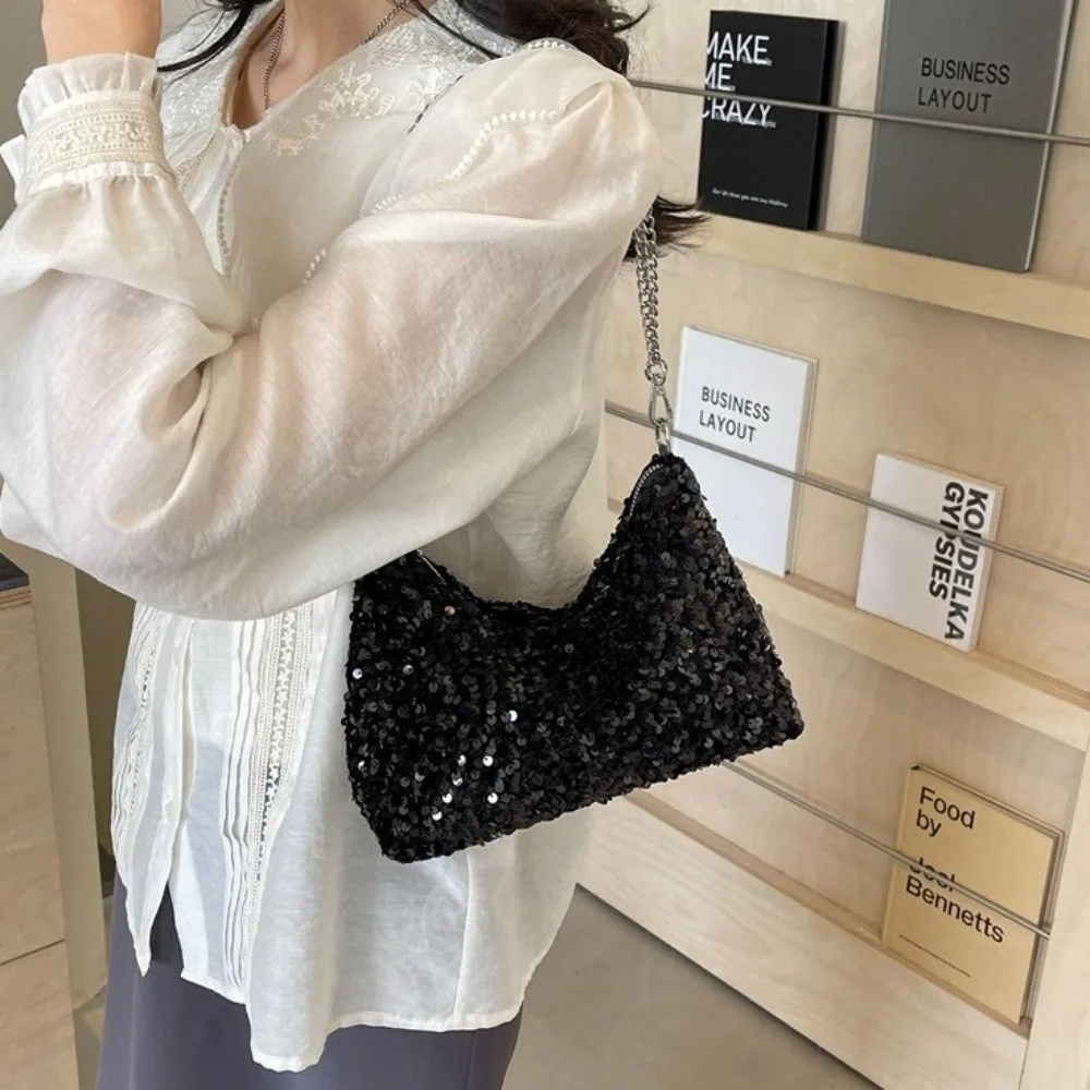 Fashion Handbags Bling Shoulder Bag Chain Strap Sequins Glitter Tote Bag Korean Style Evening Banquet Bag Women
