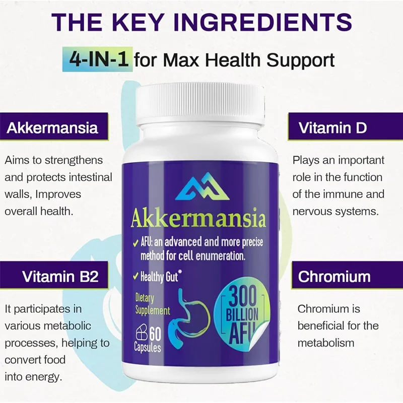 300 billion AFU Akkermansia Muciniphila live probiotic digestion, gut, immunity, and overall health