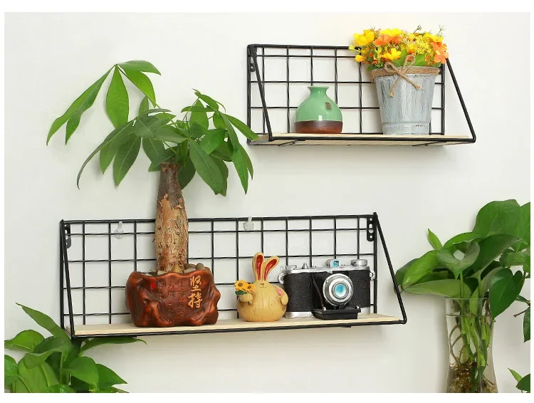رف جدار حديدي خشبي رف تخزين مثبت على الحائط لغرفة النوم والمطبخ وديكور المنزل وغرفة الأطفال رف جداري ذاتي الصنع JL 209 #2