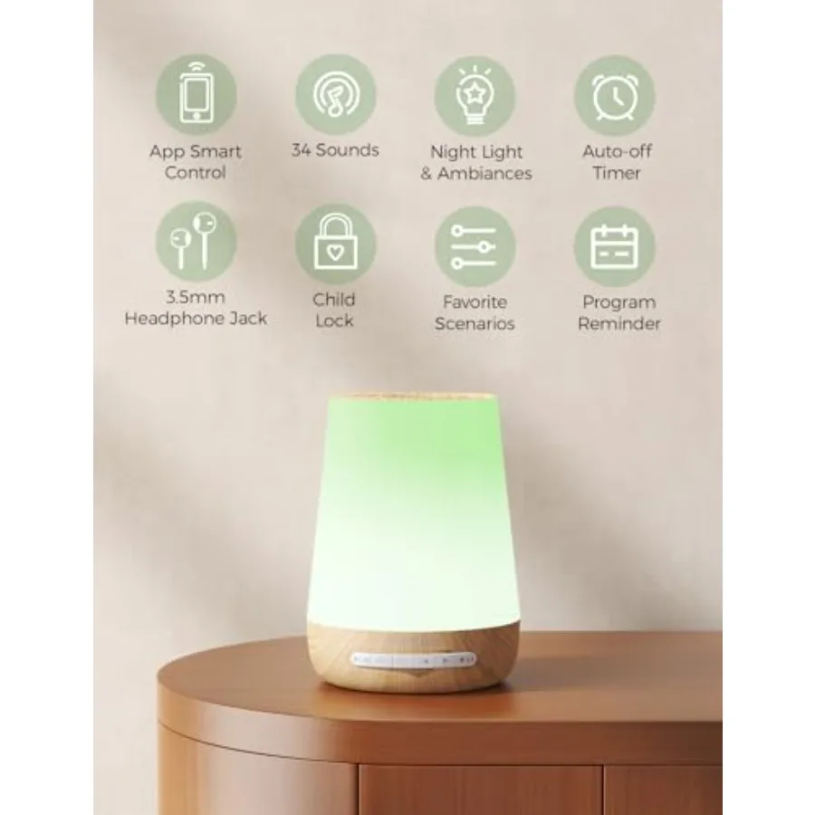 Baby Sound Machine, White Noise Machine for Baby Sleeping with Night Light, Toddler Sleep Trainer with 34 Soothing Sounds, Time