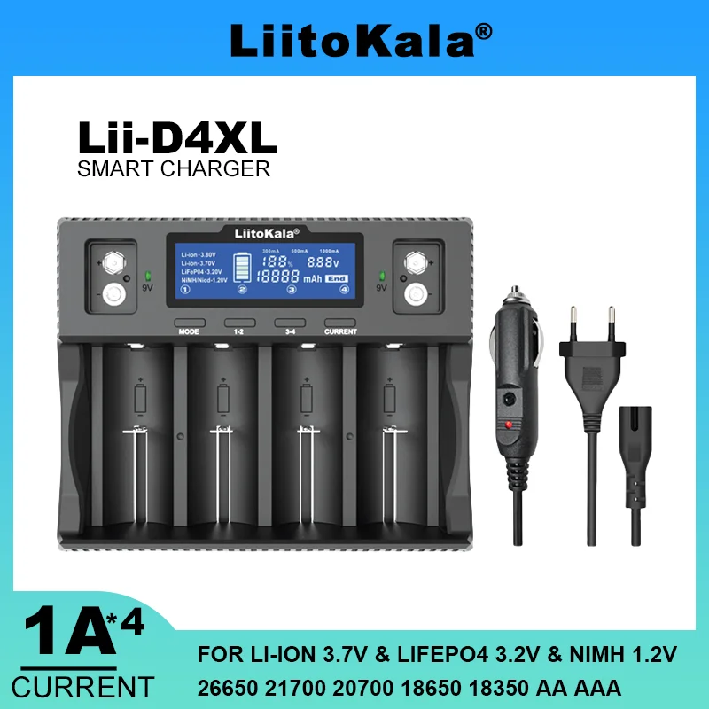 LiitoKala 100C D4XL 21700 Rechargeable Battery Charger For 3.7V 18650 18350 26650 1.2V AA AAA Ni-MH C 2A Fast Charge USB Output