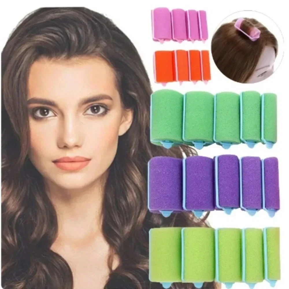 12pcs Soft Sponge Hair Rollers Foam Cushion Curlers Barber DIY Curls Hairdressing Kit Heatless Wave Formers Hair Styling Tools