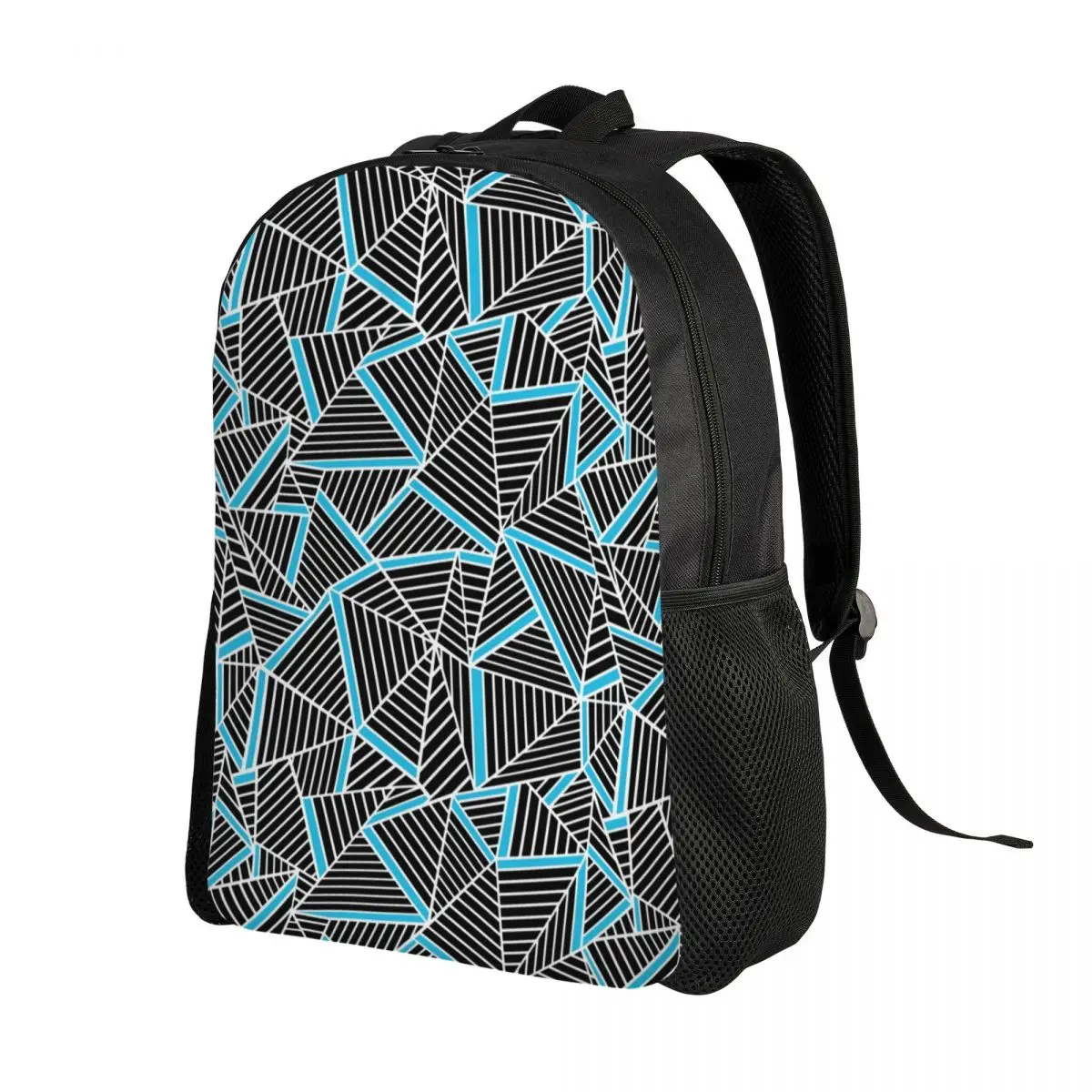 Custom Abstract Lines Geometric Repeat Blue Backpack for Women Men Waterproof School College Bag Print Bookbags