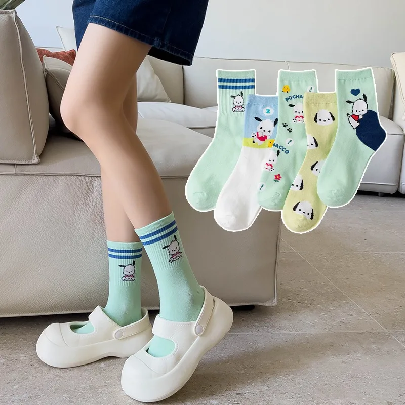 MINISO Kawaii Sanrio Mid-Calf Socks Pochacco Cartoon Cute Anime Student Comfortable Socks Keep Warm Protecting Feet Student Sock