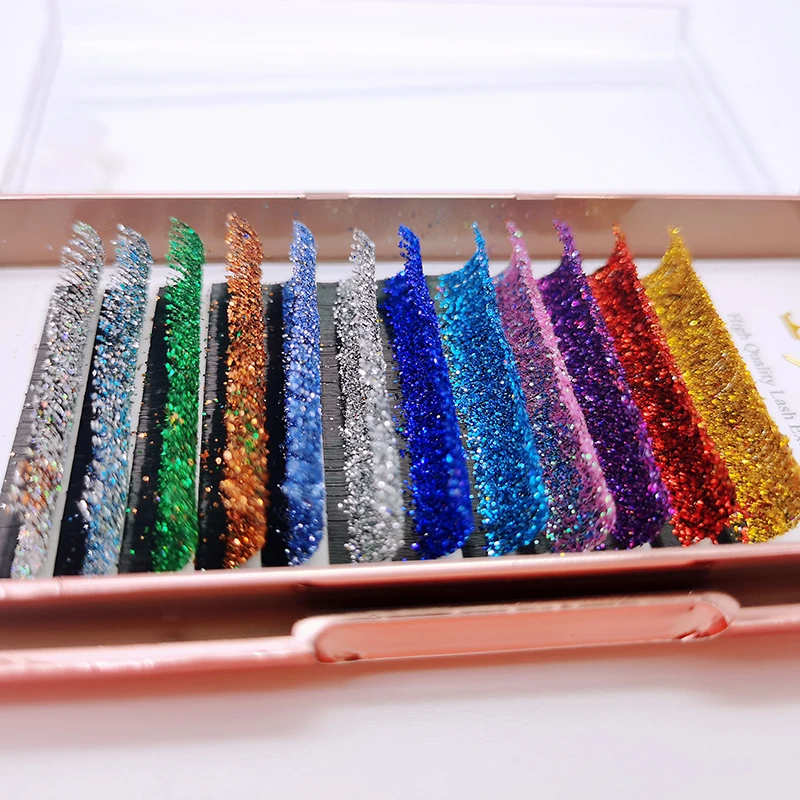 Mix Colors Glitter Eyelash Extensions Shiny Colorful False Lashes Faux Russian Volume Individual Lashes For Makeup Supplies