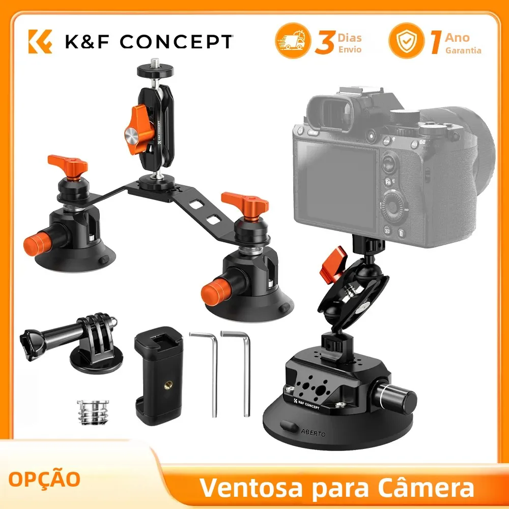 Suporte de Câmera com Ventosa K&F CONCEPT com Braço Mágico 3"/4.5"/6" Conjuntos de Suporte de Câmera com Ventosa para GoPro DJI Osmo Insta360 e Celular