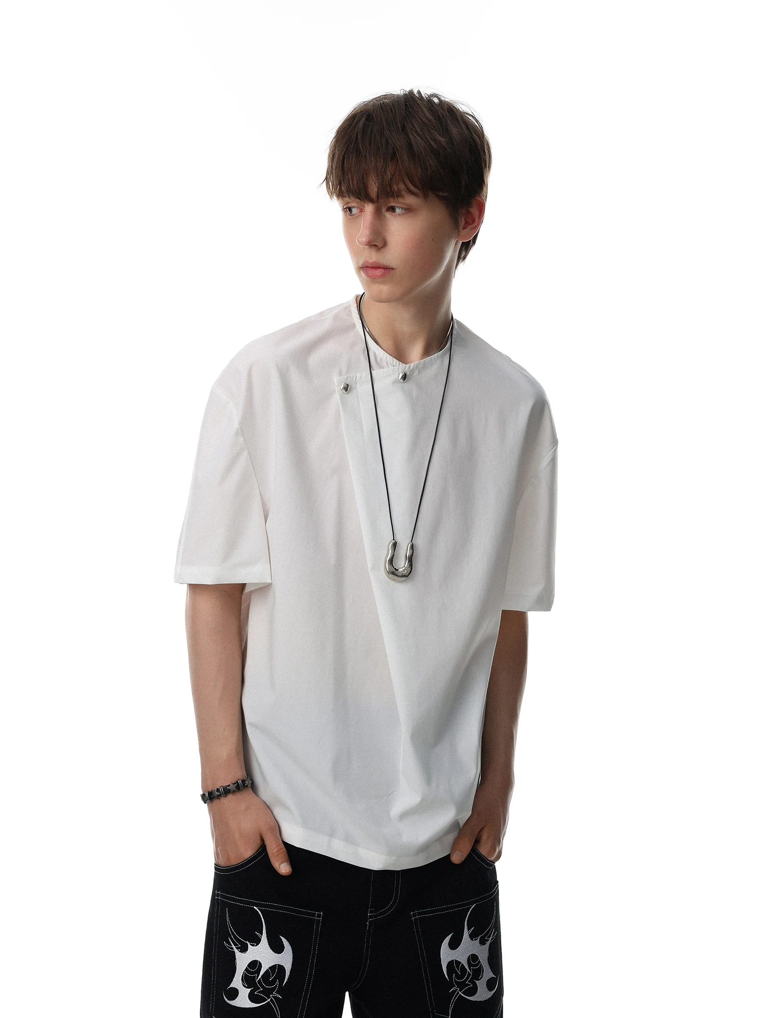 Cleanfit American Style Men's T-shirt Casual Design Sensation Short Sleeve Metal Buckle Side Slit Loose Fit Skin-friendly Bre...