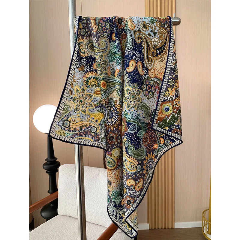 ผ้าพันคอสไตล์ชาติพันธุ์ลายเพสลีย์สำหรับผู้หญิง - ผ้าขนสัตว์ 70% และผ้าไหม 30% คุณภาพสูง ทันสมัย และให้ความอบอุ่น ขนาด 65*65 ซม.