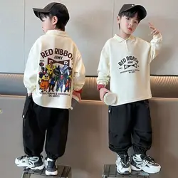 Boys Spring Autumn Trend New Korean Style Polo Collar Sweatshirts 5-14 Years Kids Fashion Sports Outfits Tops Children Clothes