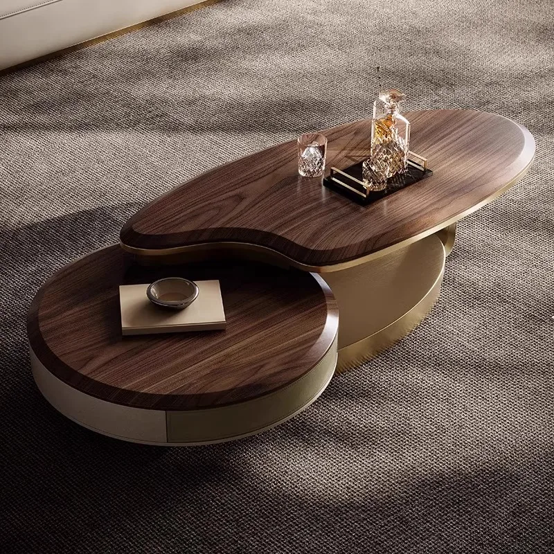 

Чайный столик ручной работы, светлый роскошный журнальный столик из орехового дерева, дизайнерская вилла для гостиной неправильной формы