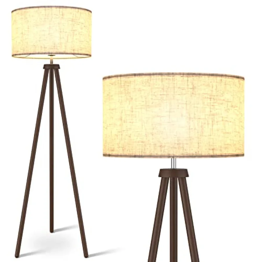 

Wood Tripod Floor Lamp, Mid Century Standing Lamp for Living Room, Flaxen Lamp Shade, Modern Design Standing Lamp with E26 Lamp