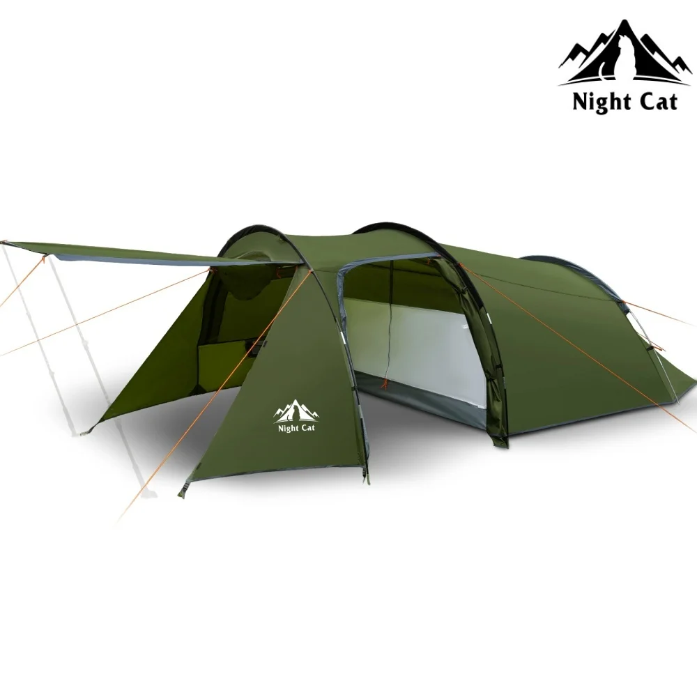 Night Cat 4-Personen-Zelt mit Vorraum: Tragbares Familien-Campingzelt, wasserdichte Tunnelzelte für Camping und Outdoor-Abenteuer