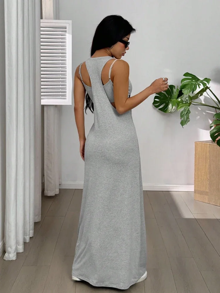 Women's Loose Dress Sets Two 2 Pieces Sale Summer Vacation Maxi Long Sundress& Sexy Slip Camis Tank Tops OUMEFSC-WW2601